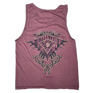 Vintage Bugle Boy Mens Medium Tank Top 100% Cotton Burgundy Aztec Graphic Muscle